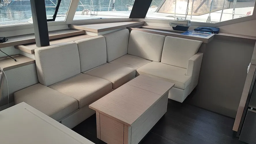 Salon of Gloria, a Fountaine Pajot Astrea 42 catamaran at Fethiye, Turkey