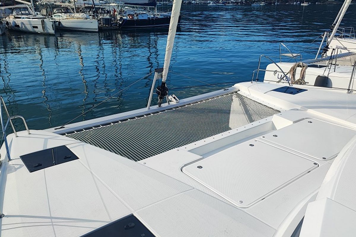 Deck of Gloria, a Fountaine Pajot Astrea 42 catamaran at Fethiye, Turkey