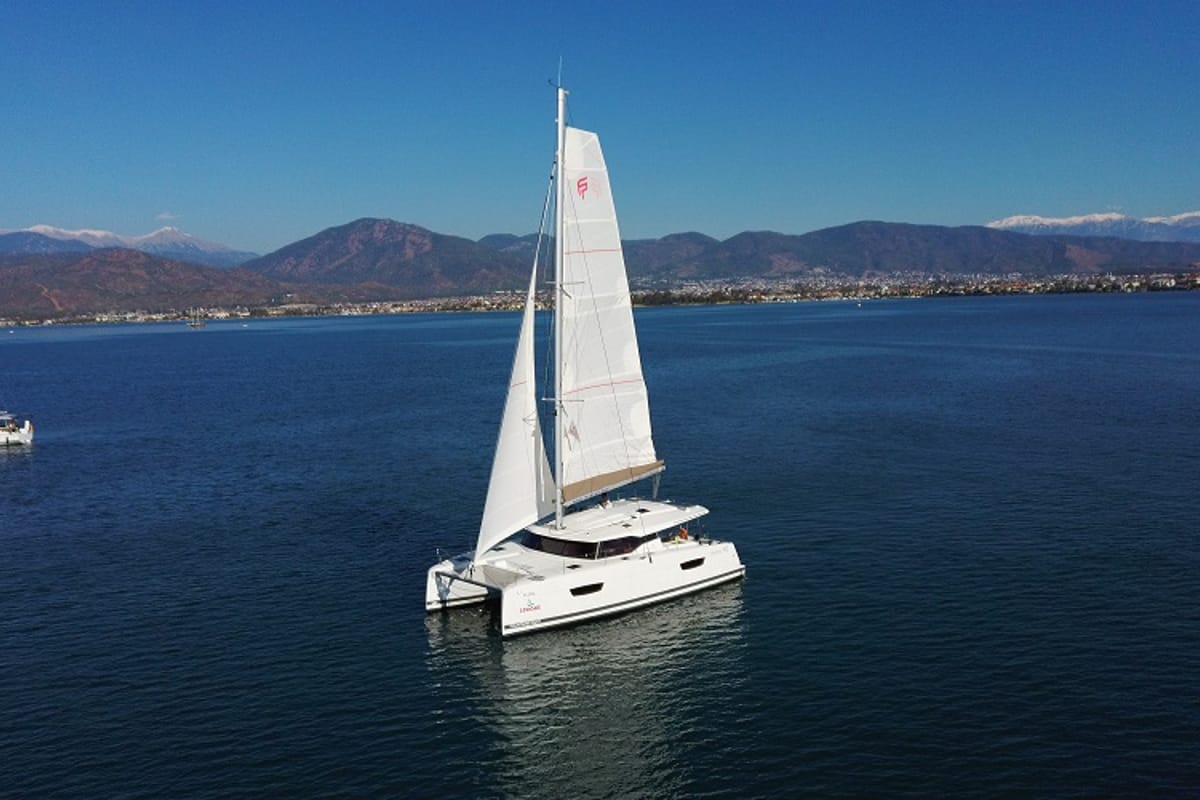 Deck of Gloria, a Fountaine Pajot Astrea 42 catamaran at Fethiye, Turkey