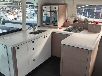 Galley of Gloria, a Fountaine Pajot Astrea 42 catamaran at Fethiye, Turkey