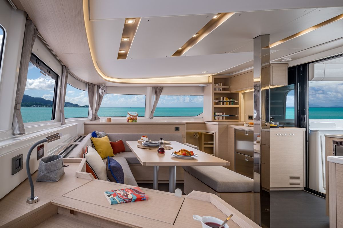 Salon of Alexandra, a Lagoon 46 catamaran at Athens, Greece