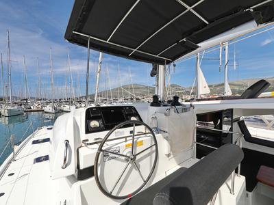 Cockpit of Sophie, a Lagoon 42 catamaran at Grad Trogir, Croatia