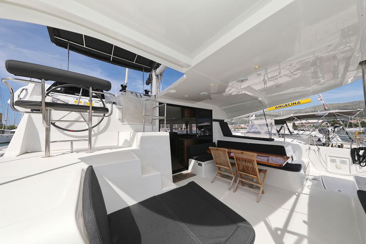 Deck of Sophie, a Lagoon 42 catamaran at Grad Trogir, Croatia