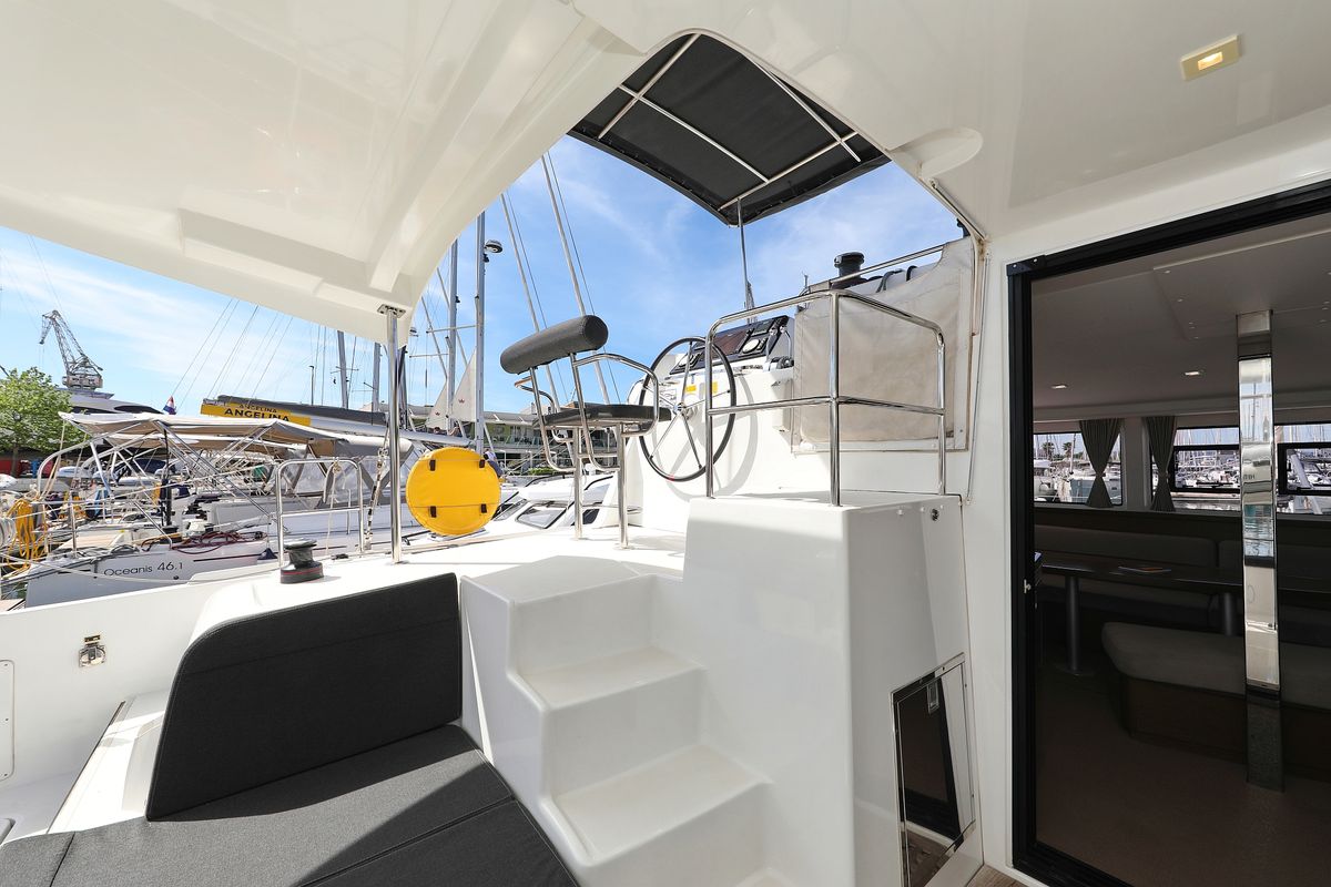 Deck of Sophie, a Lagoon 42 catamaran at Grad Trogir, Croatia