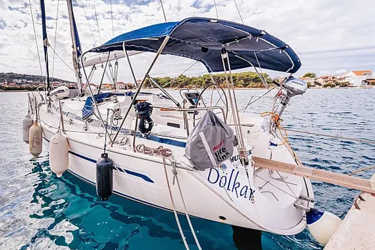 Exterior view of Dolkar, a Bavaria Cruiser 36 sailboat at Betina, Croatia
