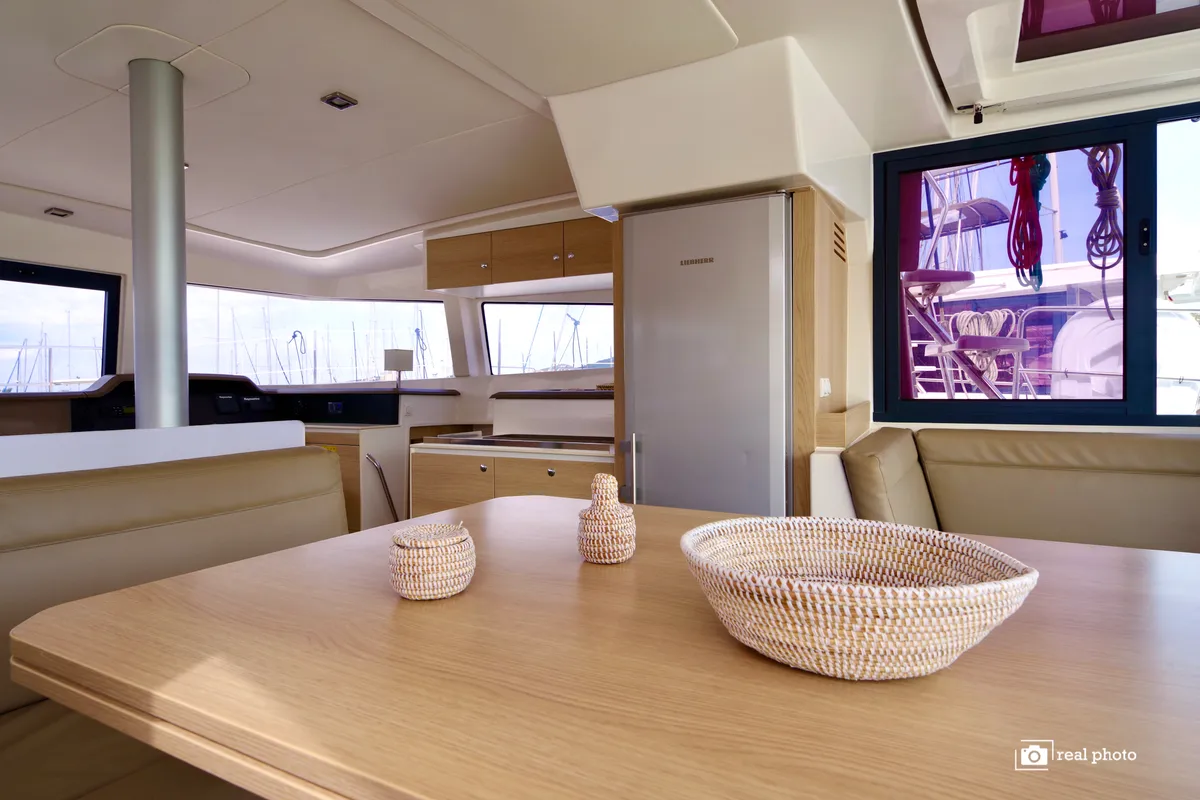 Salon of Alba, a Bali 4.1 catamaran at Olbia, Italy