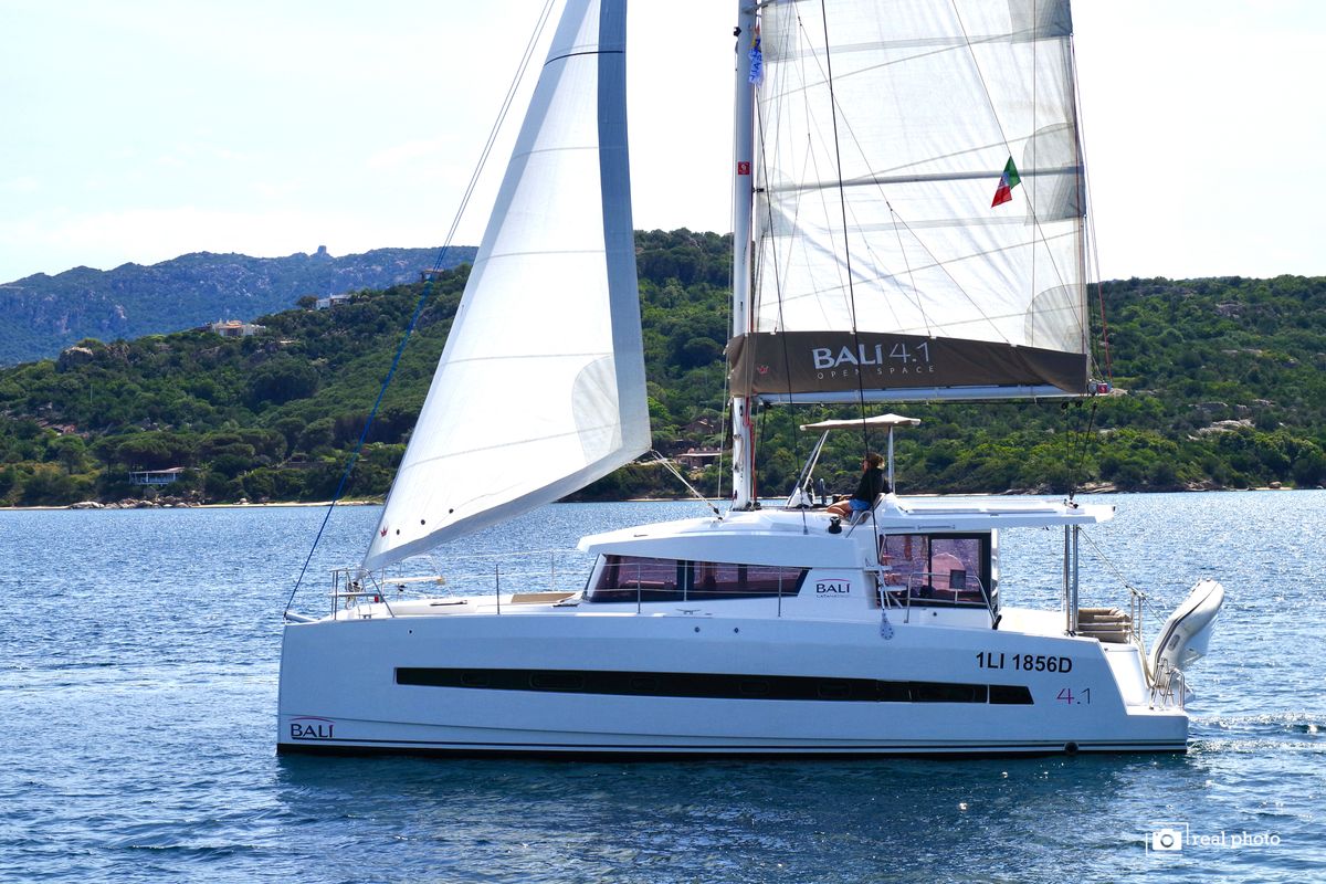 Exterior view of Alba, a Bali 4.1 catamaran at Olbia, Italy