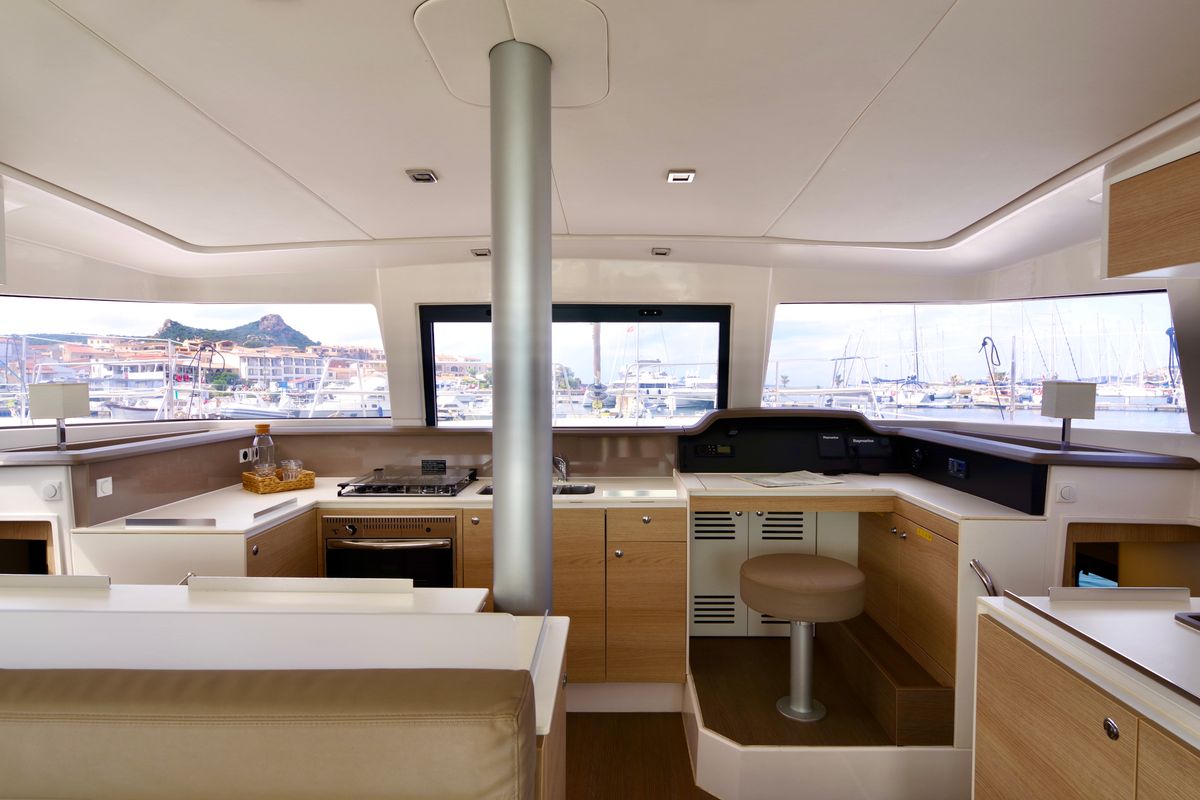 Galley of Alba, a Bali 4.1 catamaran at Olbia, Italy