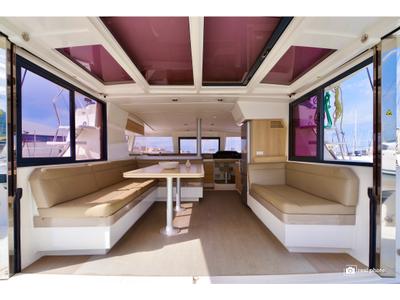 Salon of Alba, a Bali 4.1 catamaran at Olbia, Italy