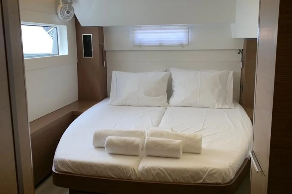 Cabin on WHITE PEARL, a Lagoon 46 catamaran at Athens, Greece