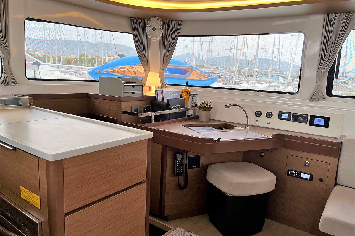 Galley of WHITE PEARL, a Lagoon 46 catamaran at Athens, Greece