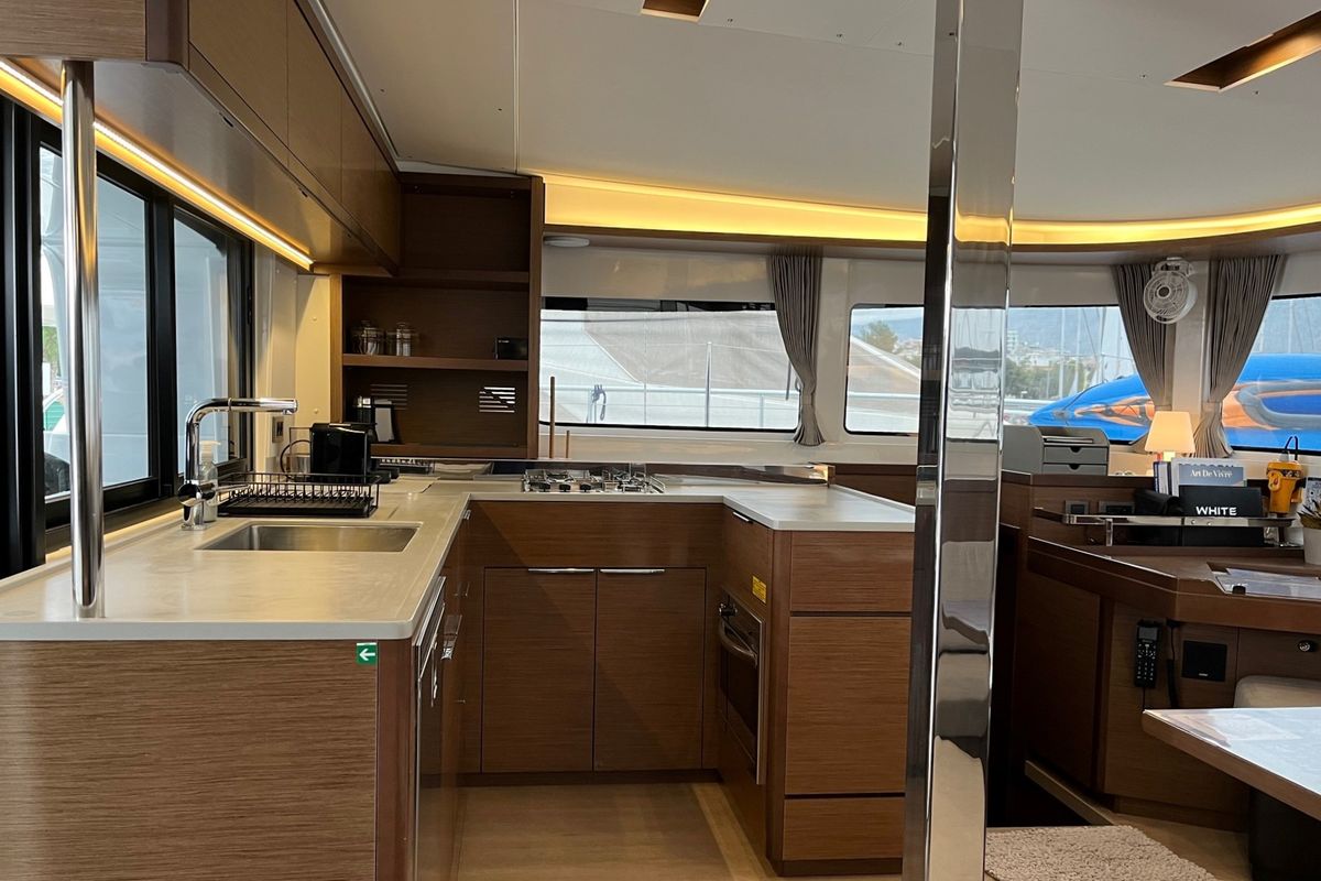 Galley of WHITE PEARL, a Lagoon 46 catamaran at Athens, Greece