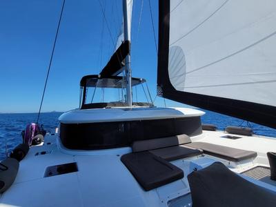 Deck of WHITE PEARL, a Lagoon 46 catamaran at Athens, Greece