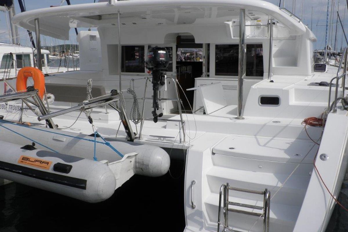 Exterior view of DOUBLE TROUBLE II, a Lagoon 450 catamaran at Općina Sukošan, Croatia
