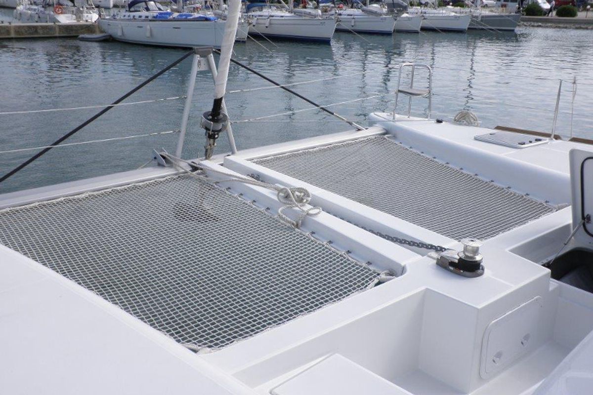 Deck of DOUBLE TROUBLE II, a Lagoon 450 catamaran at Općina Sukošan, Croatia