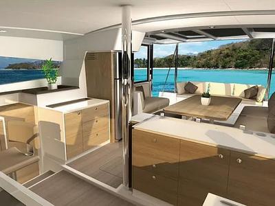 Salon of Princess Bali 4.1, a Bali 4.1 catamaran at Municipal Unit of Lefkada, Greece