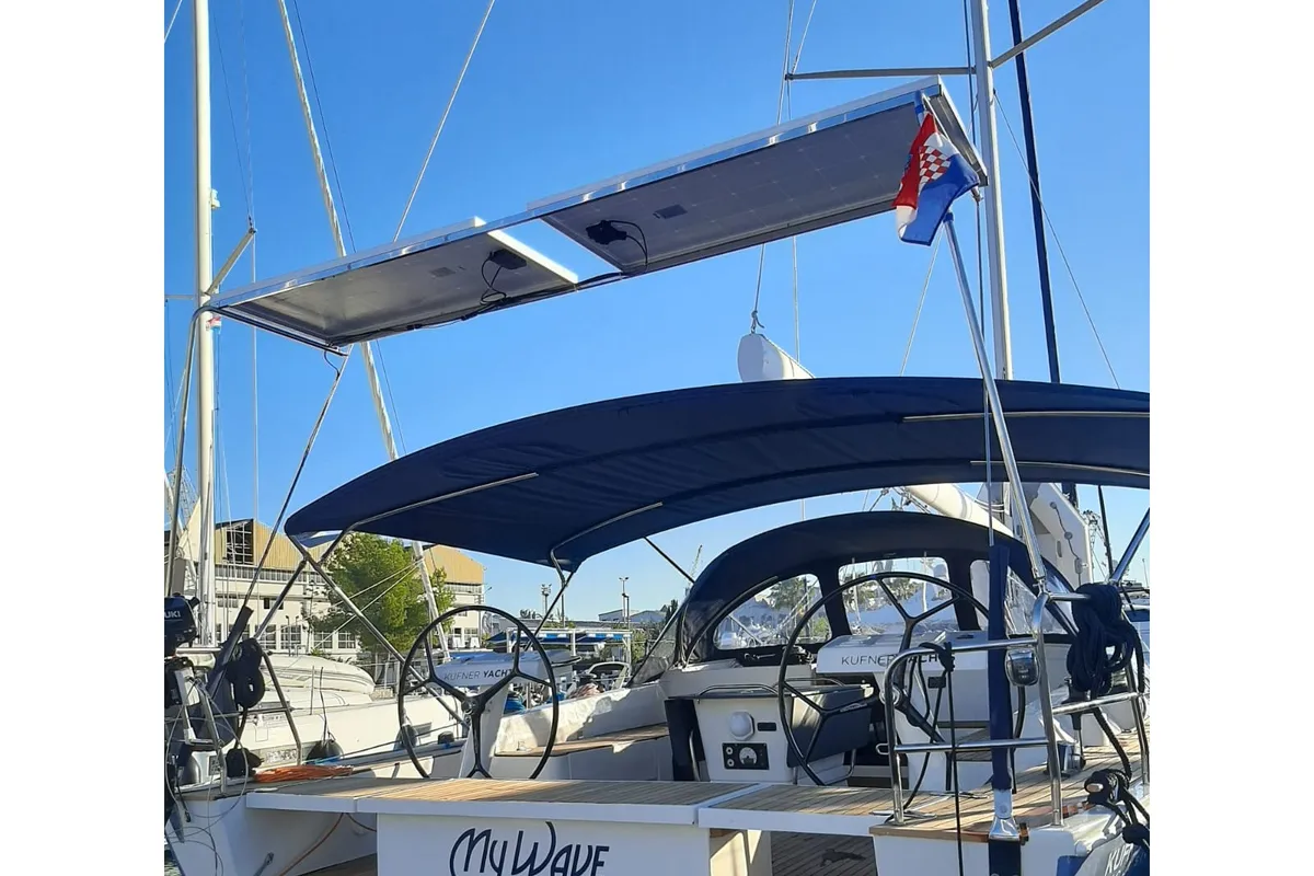 Cockpit of My Wave, a D&D Kufner 54 Exclusive sailboat at Grad Trogir, Croatia