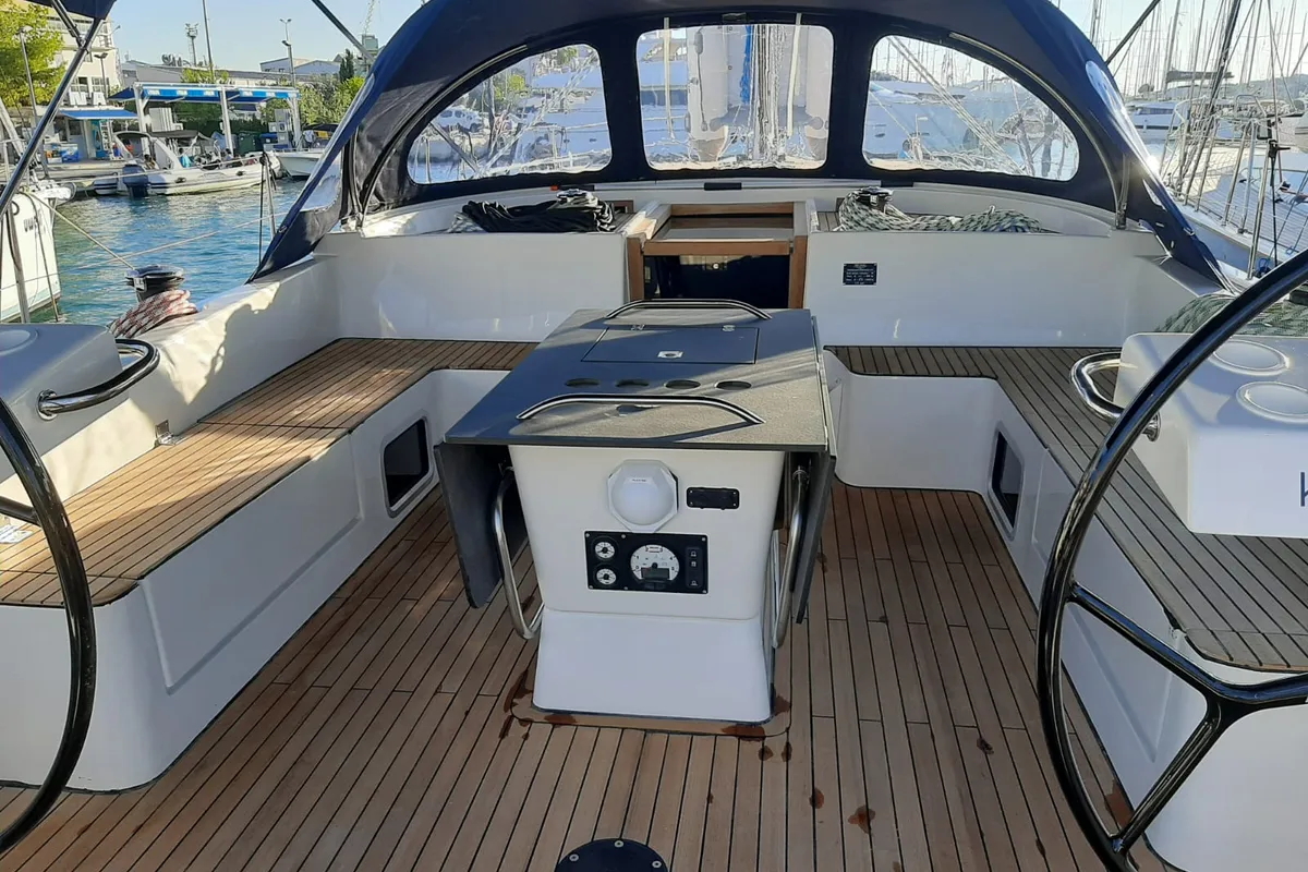 Cockpit of My Wave, a D&D Kufner 54 Exclusive sailboat at Grad Trogir, Croatia