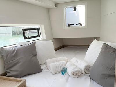 Cabin on Aelia, a Lagoon 40 catamaran at Piraeus, Greece