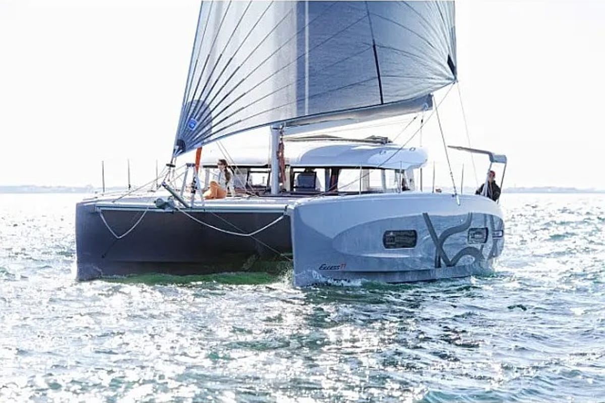 Exterior view of White Ivy, a Excess 11 - 4 + 1 + 1 cab. catamaran at Grad Trogir, Croatia