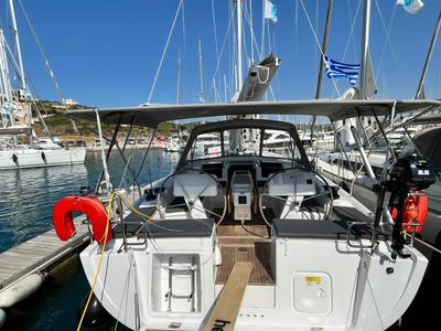 Deck of Avra, a Hanse Yachts Hanse 458 sailboat at Municipal Unit of Lefkada, Greece