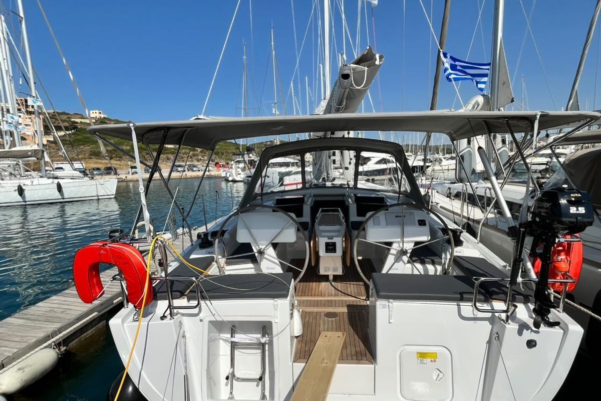 Deck of Avra, a Hanse Yachts Hanse 458 sailboat at Municipal Unit of Lefkada, Greece