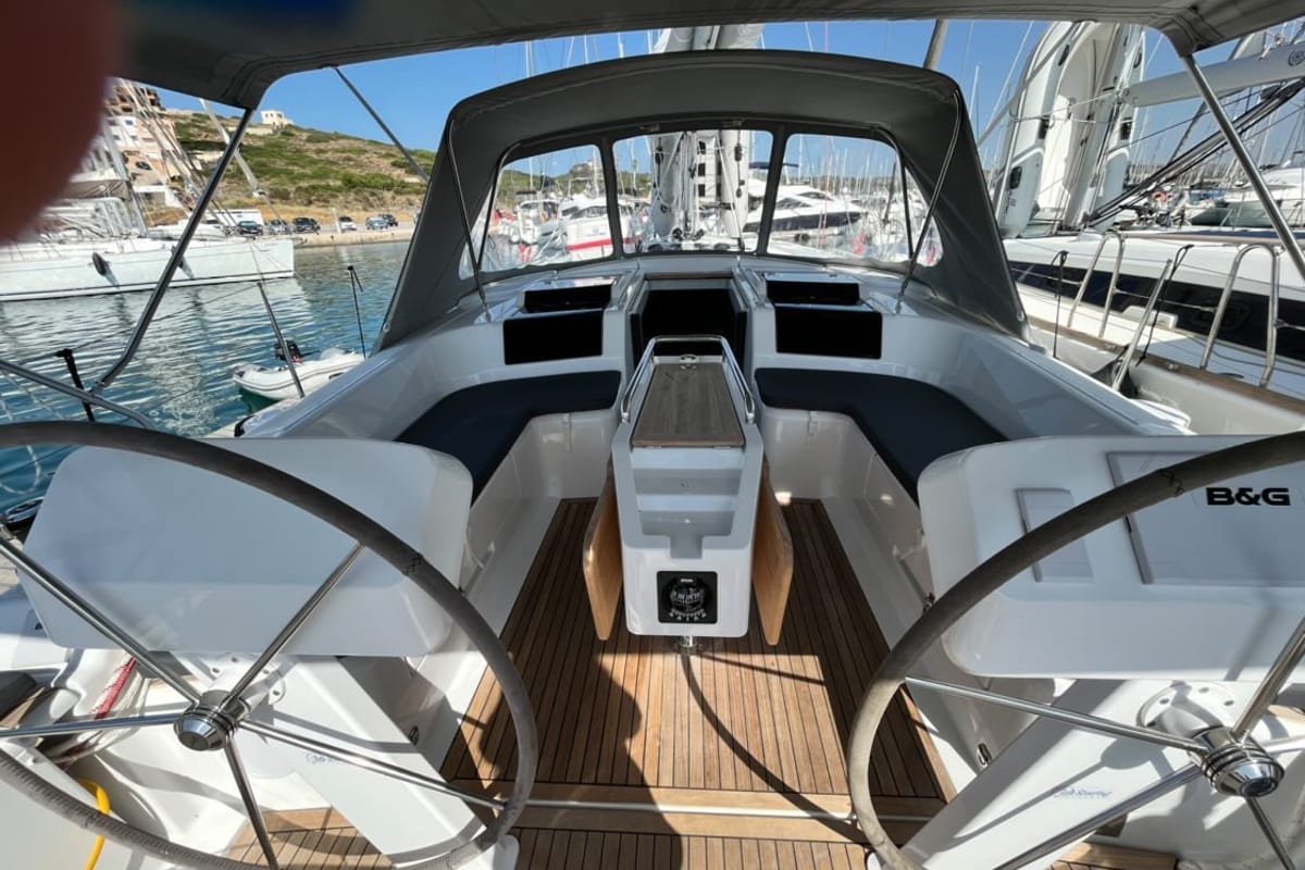 Cockpit of Avra, a Hanse Yachts Hanse 458 sailboat at Municipal Unit of Lefkada, Greece