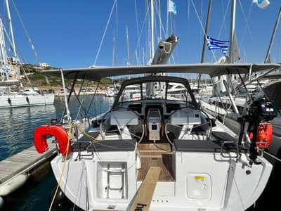 Cockpit of Avra, a Hanse Yachts Hanse 458 sailboat at Municipal Unit of Lefkada, Greece