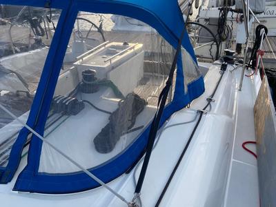 Deck of Loreste, a Beneteau Oceanis 40.1 sailboat at Procida, Italy