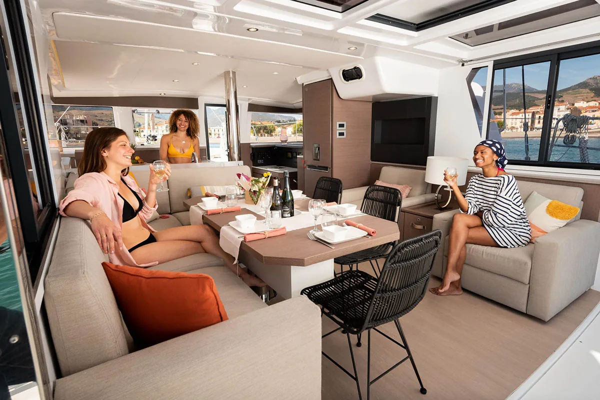 Salon of Bella Luna, a Bali 4.2 catamaran at Road Town, British Virgin Islands