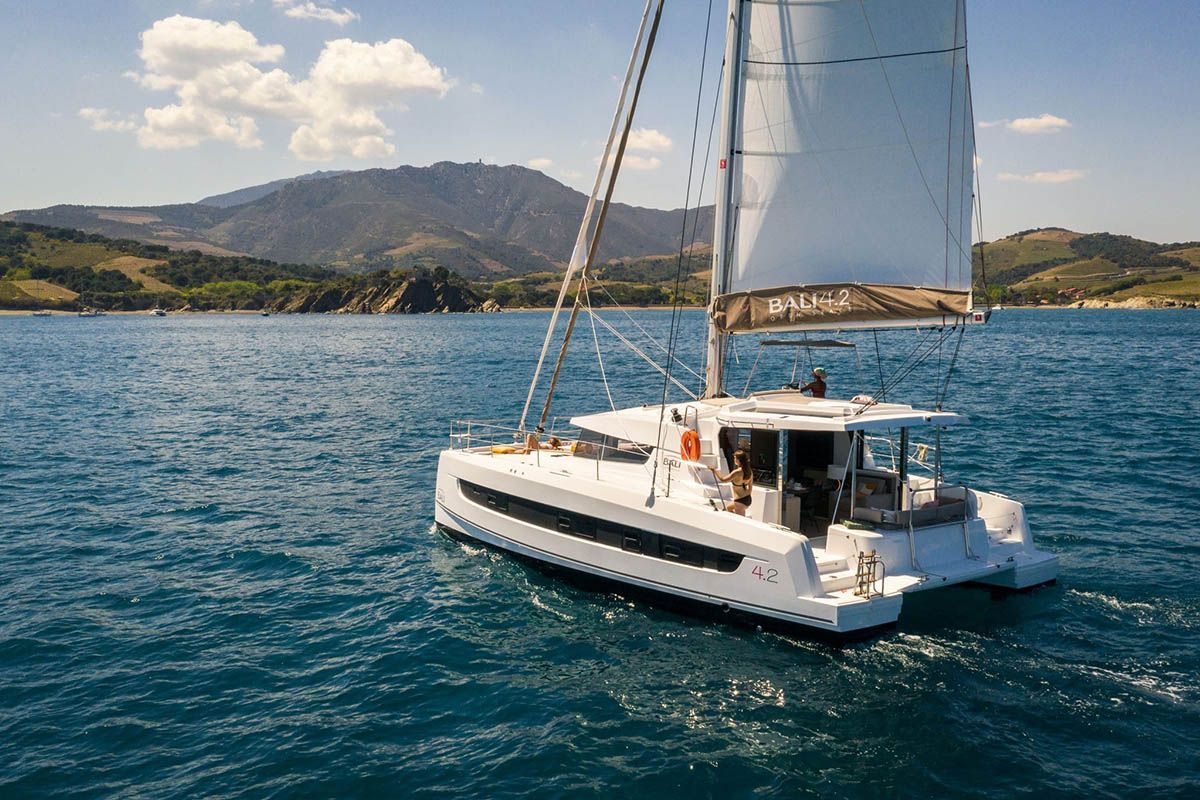 Exterior view of Bella Luna, a Bali 4.2 catamaran at Road Town, British Virgin Islands