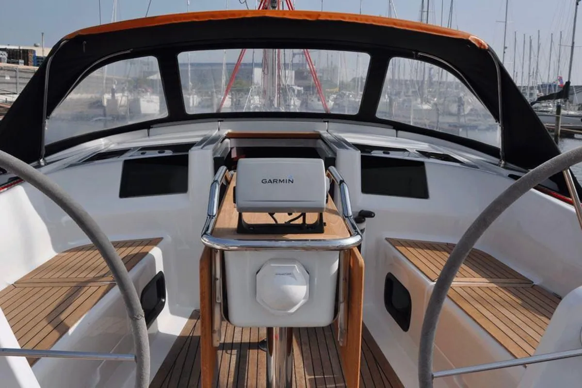 Cockpit of Kon-Tiki, a Hanse Yachts Hanse 385 sailboat at Grad Pula, Croatia