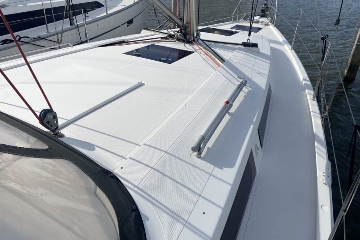 Deck of Kon-Tiki, a Hanse Yachts Hanse 385 sailboat at Grad Pula, Croatia