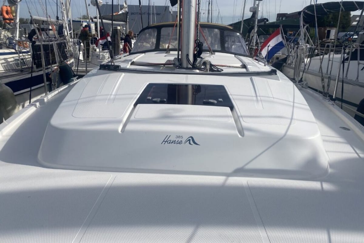 Exterior view of Kon-Tiki, a Hanse Yachts Hanse 385 sailboat at Grad Pula, Croatia