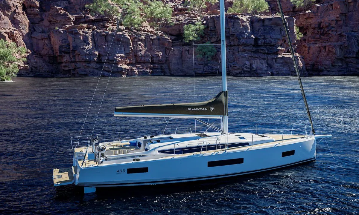Exterior view of Sail Away, a Jeanneau Sun Odyssey 455 sailboat at Municipal Unit of Nea Peramos, Greece