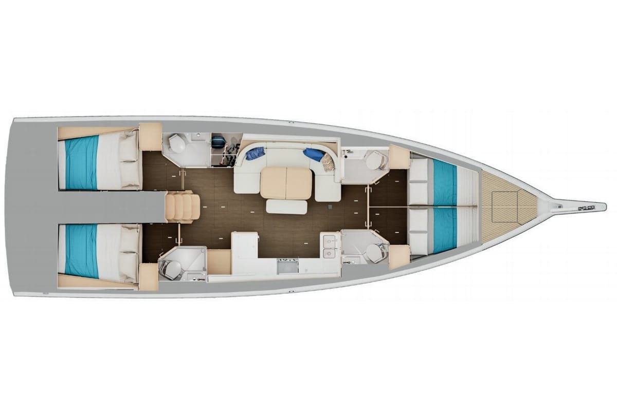 Floor plan of Sail Away, a Jeanneau Sun Odyssey 455 sailboat at Municipal Unit of Nea Peramos, Greece