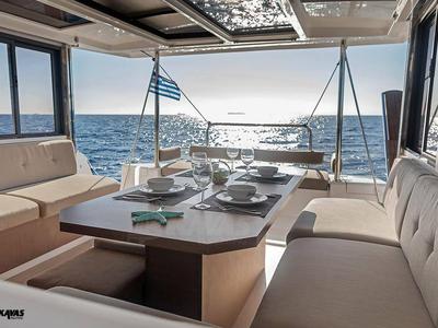 Salon of Junior Mary 1, a Bali 4.2 catamaran at Municipal Unit of Palairos, Greece