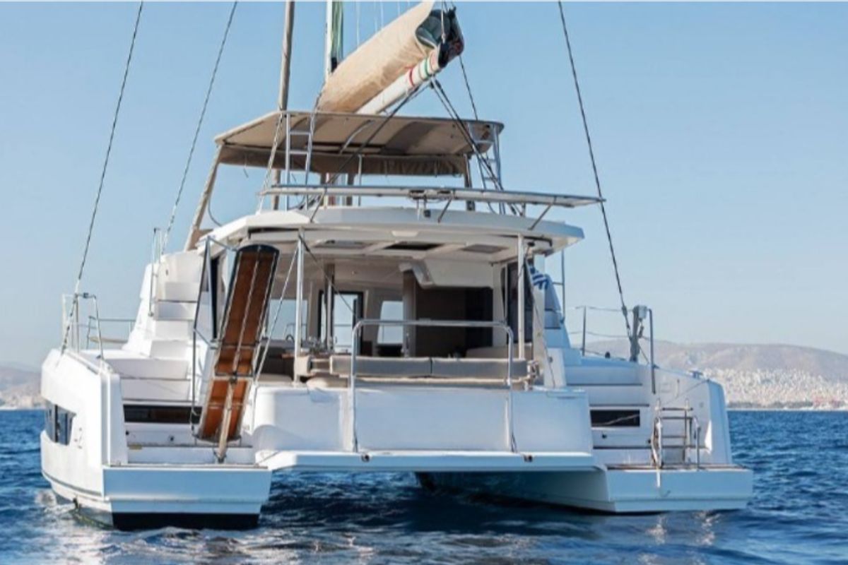 Exterior view of Junior Mary 1, a Bali 4.2 catamaran at Municipal Unit of Palairos, Greece