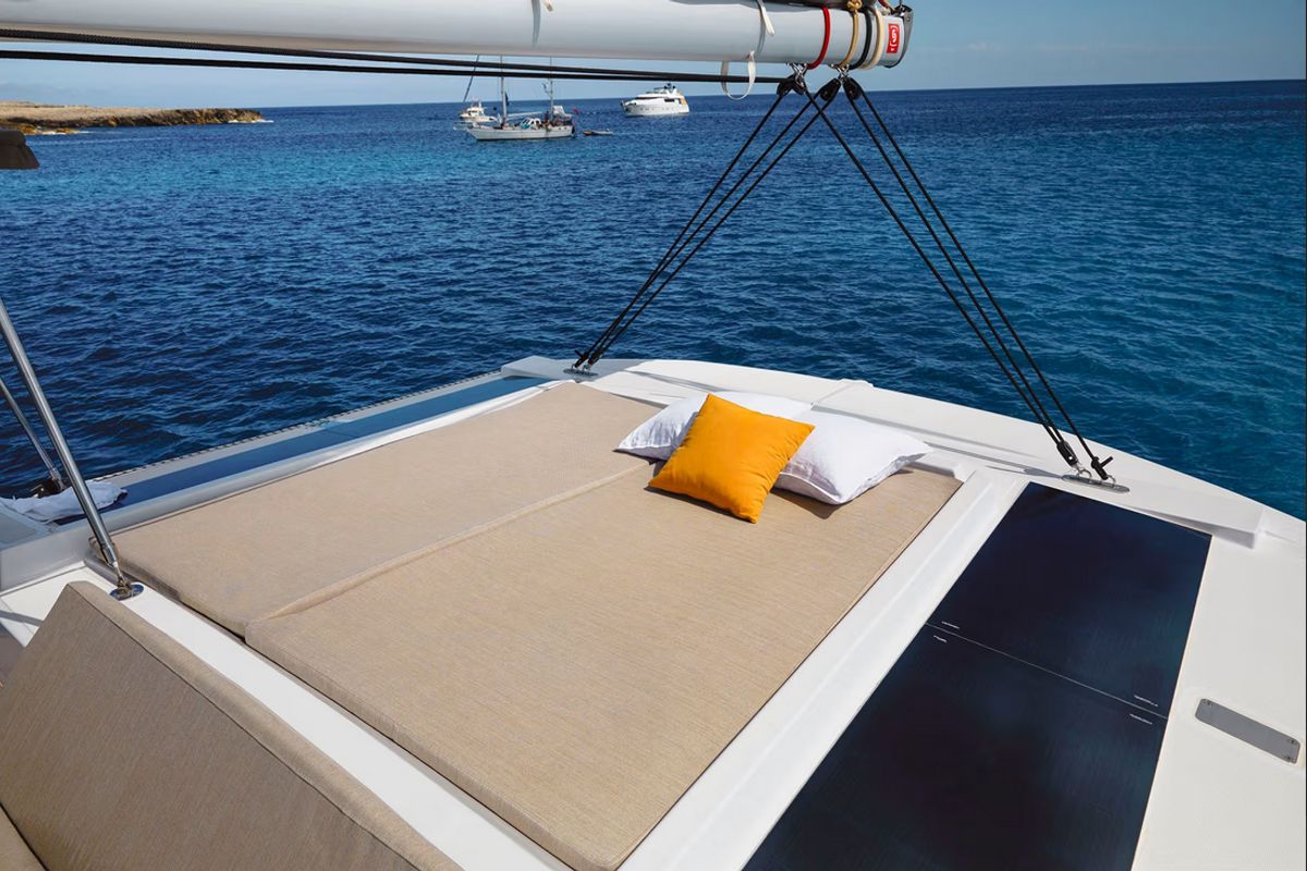 Deck of Junior Mary 1, a Bali 4.2 catamaran at Municipal Unit of Palairos, Greece