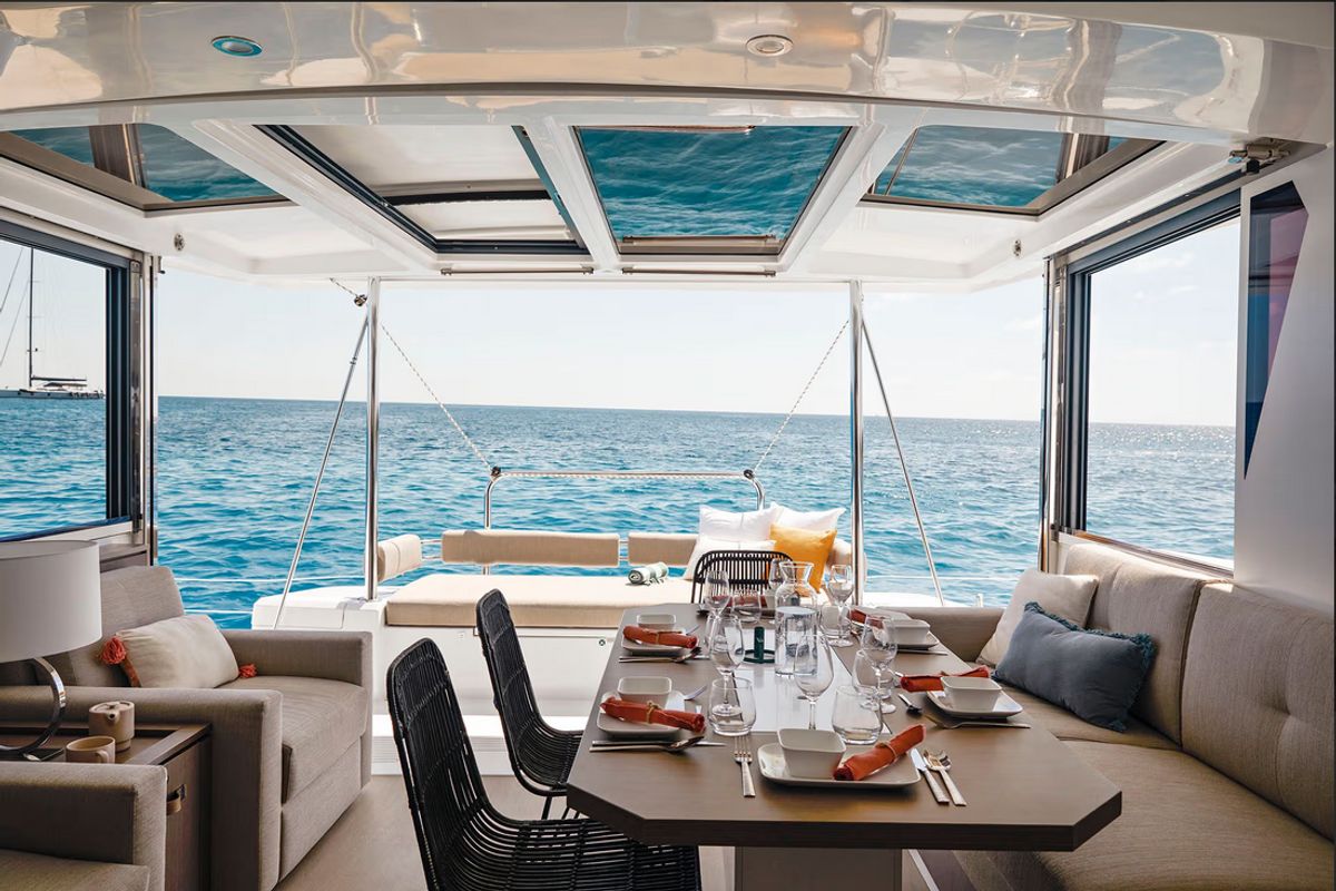 Salon of Junior Mary 1, a Bali 4.2 catamaran at Municipal Unit of Palairos, Greece