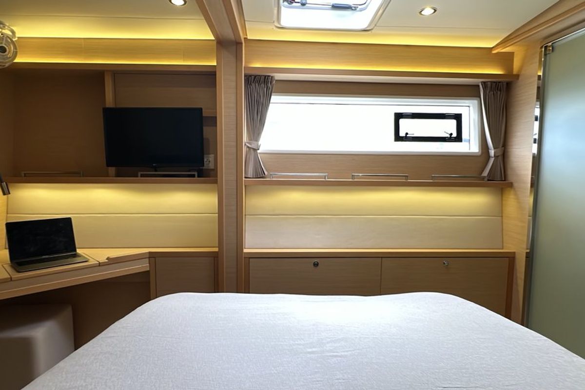 Cabin on Taipan, a Lagoon 560 catamaran at Olbia, Italy