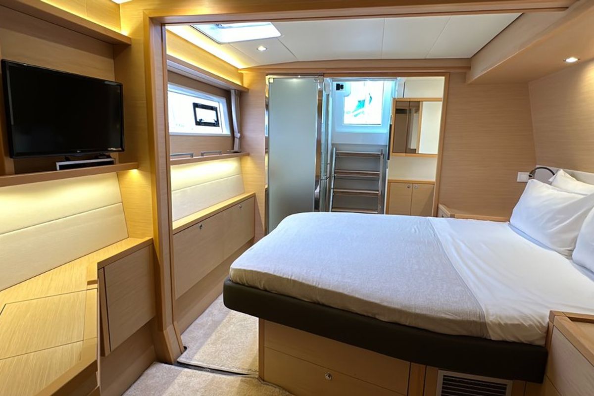 Cabin on Taipan, a Lagoon 560 catamaran at Olbia, Italy