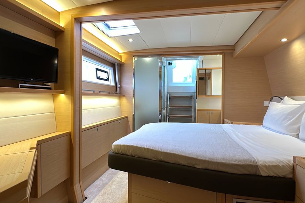 Cabin on Taipan, a Lagoon 560 catamaran at Olbia, Italy