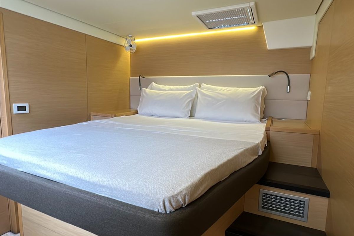 Cabin on Taipan, a Lagoon 560 catamaran at Olbia, Italy