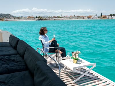 Deck of Taipan, a Lagoon 560 catamaran at Olbia, Italy