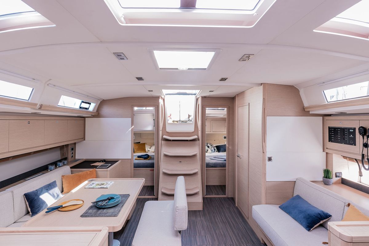 Salon of Luna, a Dufour 470 sailboat at Municipal Unit of Lefkada, Greece