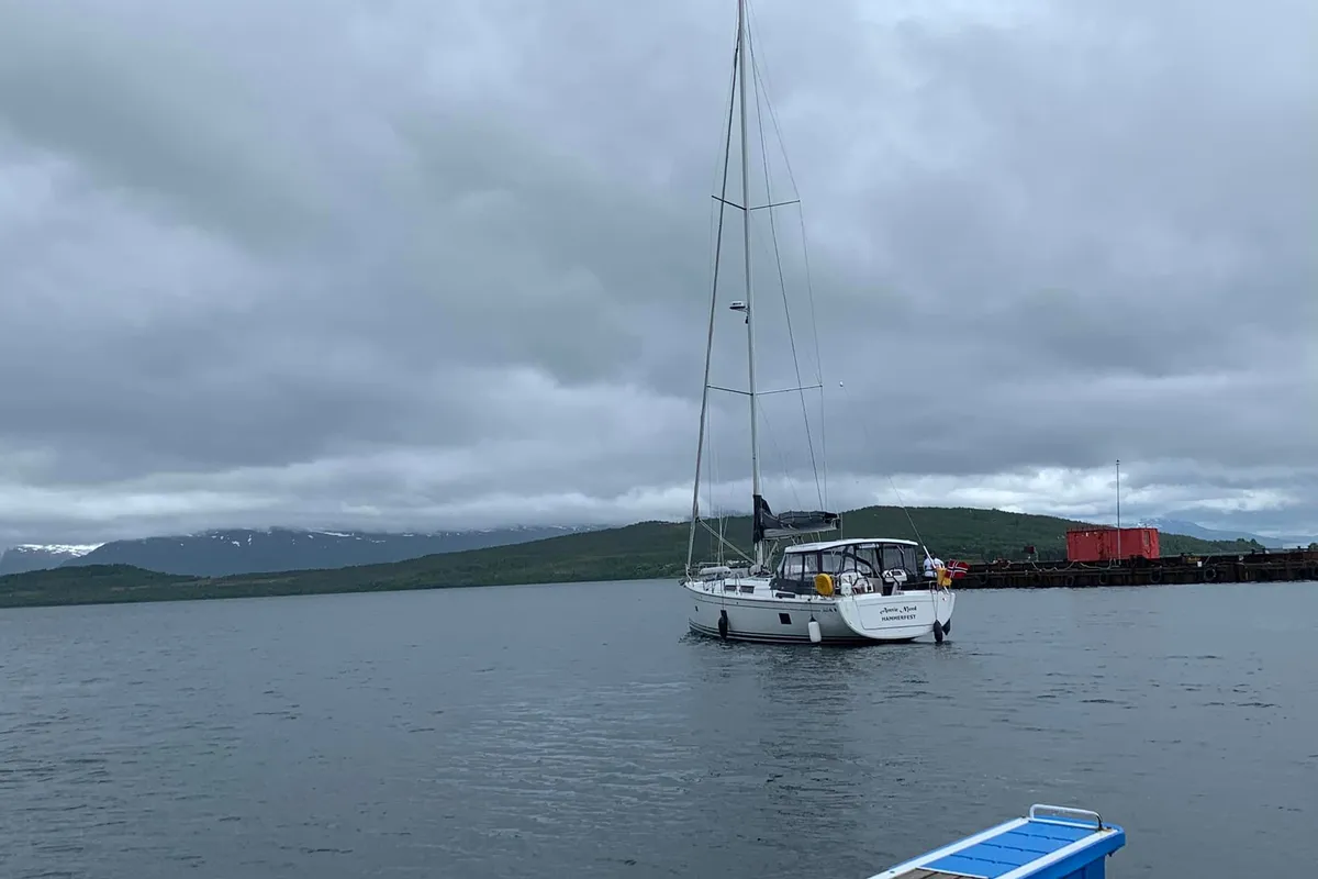 Exterior view of Arctic Njord, a Hanse Yachts Hanse 458 sailboat at Tromsø, Norway