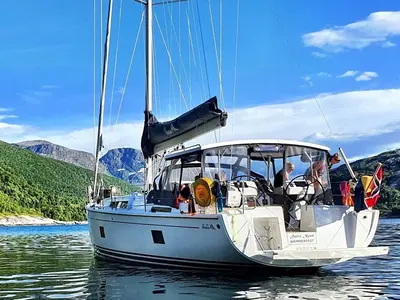 Exterior view of Arctic Njord, a Hanse Yachts Hanse 458 sailboat at Tromsø, Norway