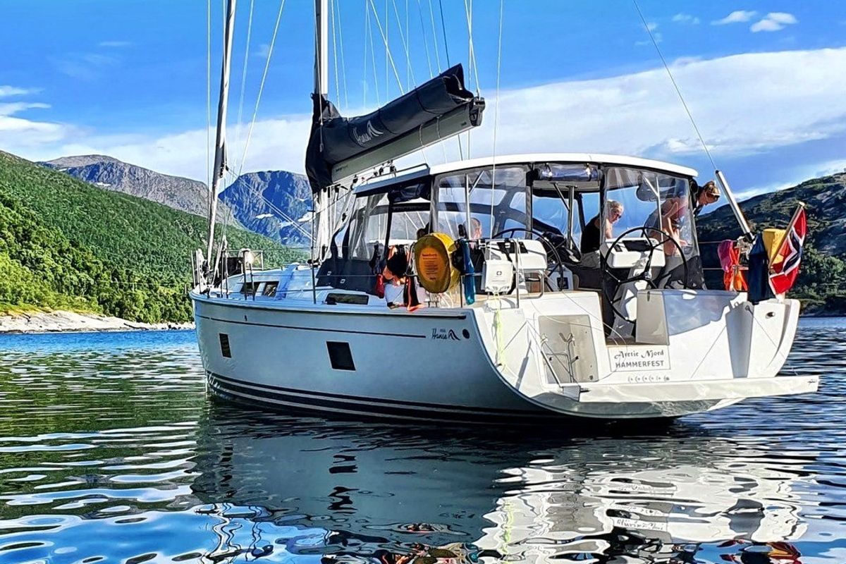Exterior view of Arctic Njord, a Hanse Yachts Hanse 458 sailboat at Tromsø, Norway