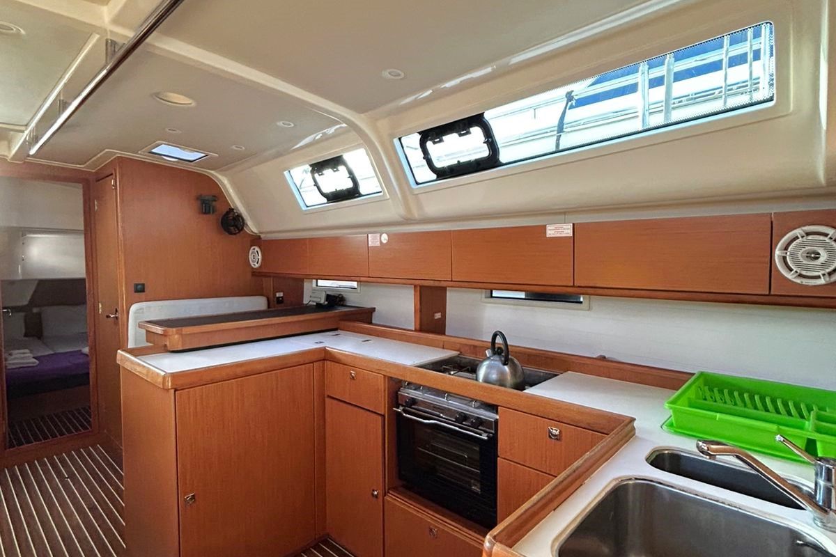 Galley of Leonidas V, a Bavaria Cruiser 51 sailboat at Athens, Greece